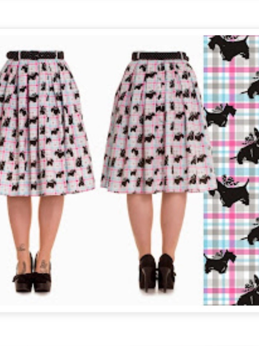 Hell Bunny Scottie Skirt SZ Med Retro Flare Swing Dance Knee Length Dog Lover